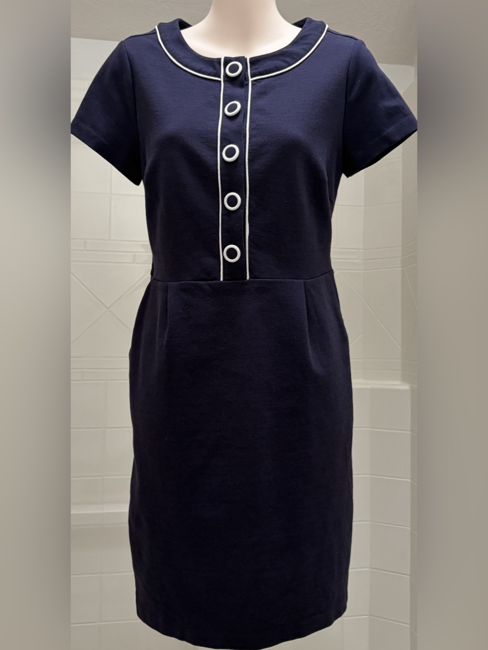 Boden Etta Piping Detail Ponte Dress Blue Size 6R